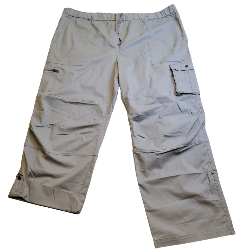 NWT‎ DKNY Womens Gray Cargo Pants Active 3X Elastic Waist Zip Pockets Adj Length